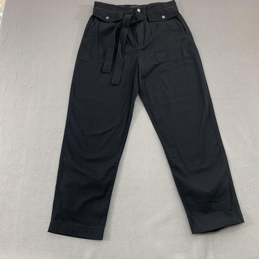 Banana Republic Paperbag Pants Womens 12 Black Twill Belted Straight Leg Crop